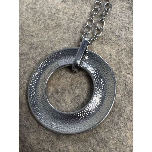 Stunning adjustable long  VINTAGE 90s statement Style Necklace Donut Silver tone - Picture 8 of 8